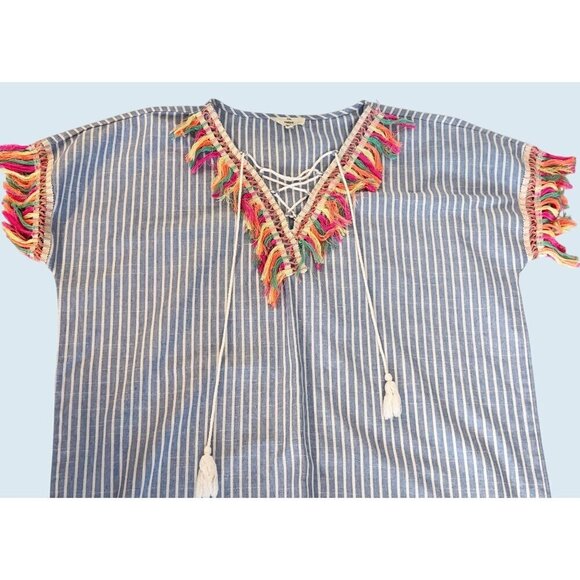 ENTRO Boho Fringe Tassel Tunic Cover-Up Top Shirt Size LG - Picture 3 of 8